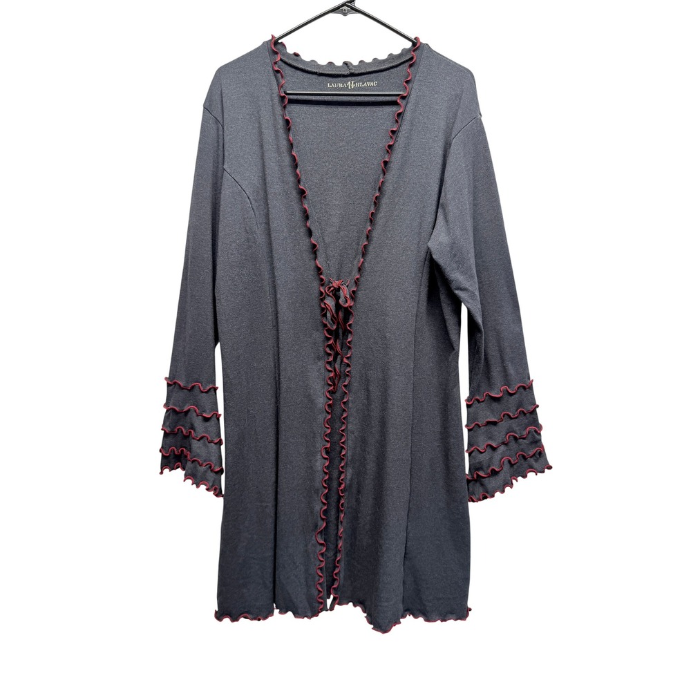 Laura Hlavac Gray Lettuce Edge Ruffle Tie Front Cardigan 2XL 20-22 Whimsigoth